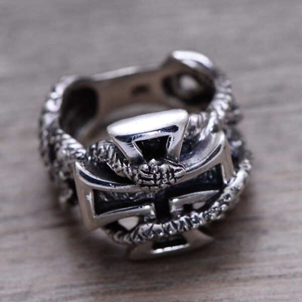 Sterling Silver Snake Cross Ring