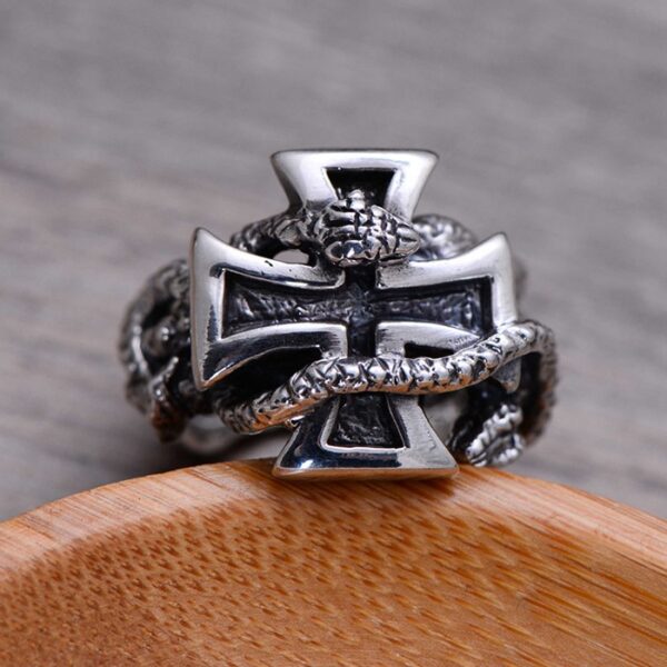 Sterling Silver Snake Cross Ring