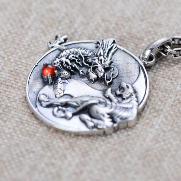 Silver Dragon & Tiger Pendant Necklace