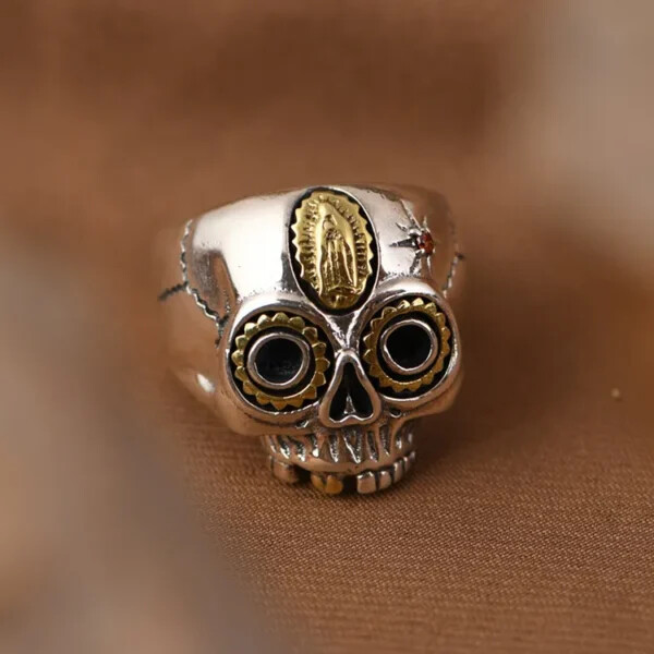 Silver Virgin Mary Skull Ring