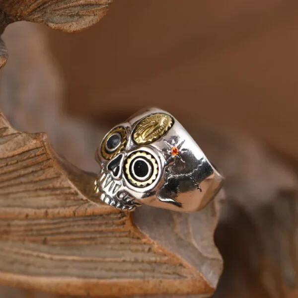 Silver Virgin Mary Skull Ring