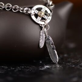 Sterling Silver Disc Feather Chain Bracelet