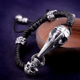 Eagle Bone Skull Braided Leather Bracelet