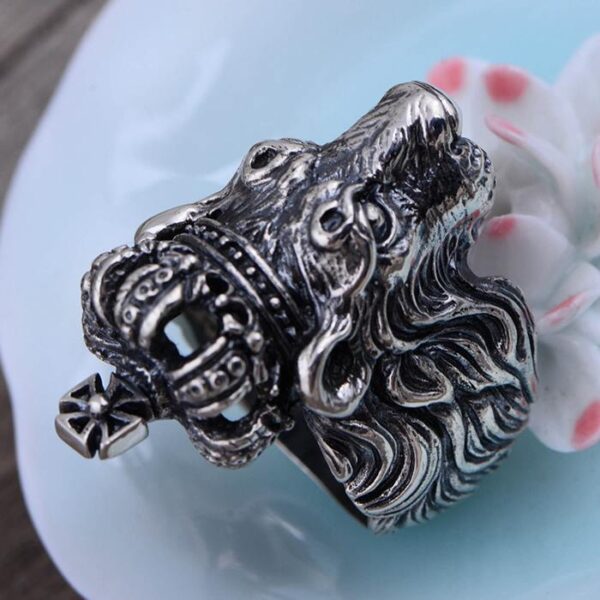 Silver Lion Head Crown Ring