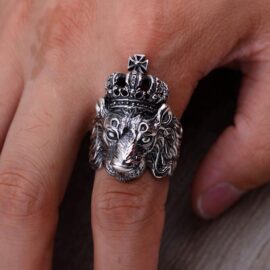 Silver Lion Head Crown Ring