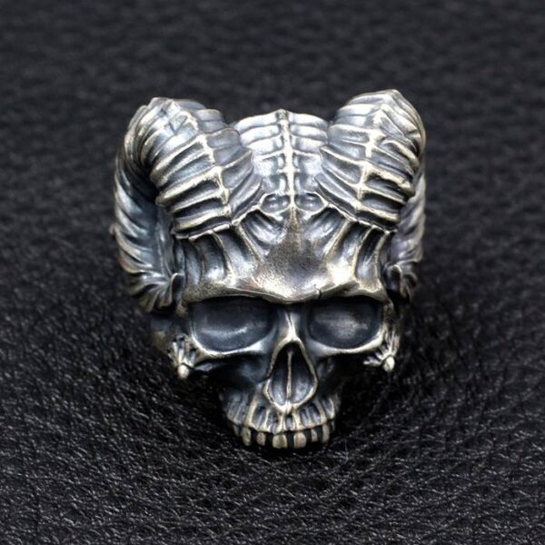 Satanic Horned Devil Skull Ring
