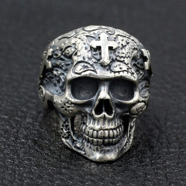 Silver Skull Ring With Cross