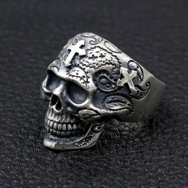 Silver Skull Ring With Cross