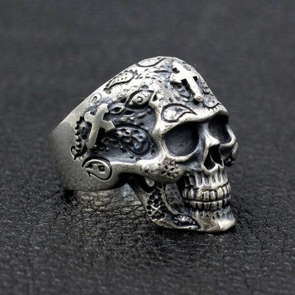 Silver Skull Ring With Cross