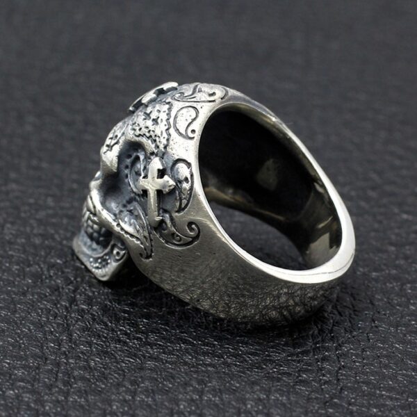 Silver Skull Ring With Cross