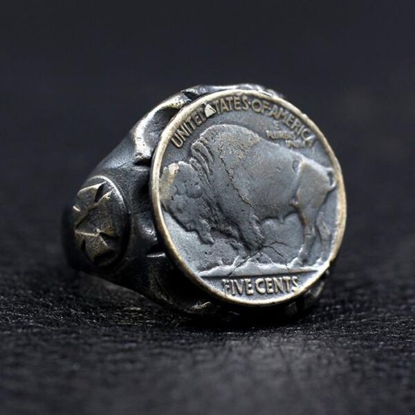 Sterling Silver American Bison Buffalo Nickel Coin Ring