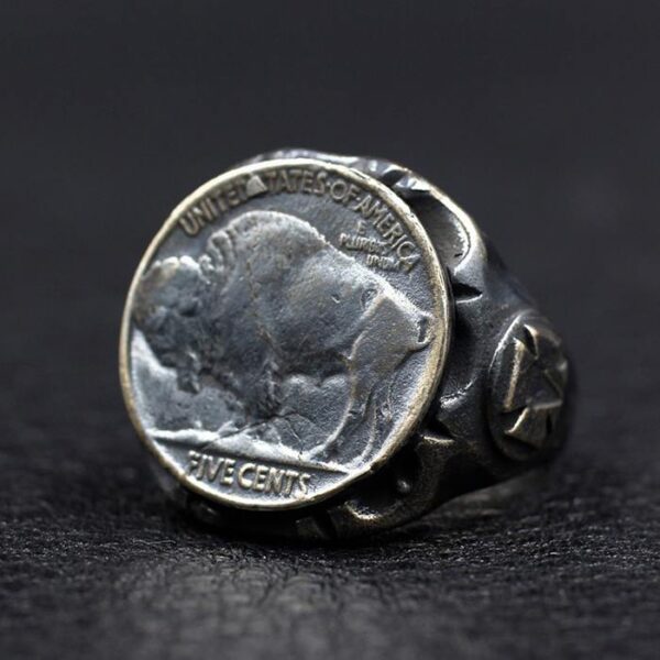 Sterling Silver American Bison Buffalo Nickel Coin Ring