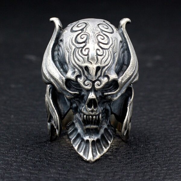 Sterling Silver Crusader Knight Warrior Skull Ring