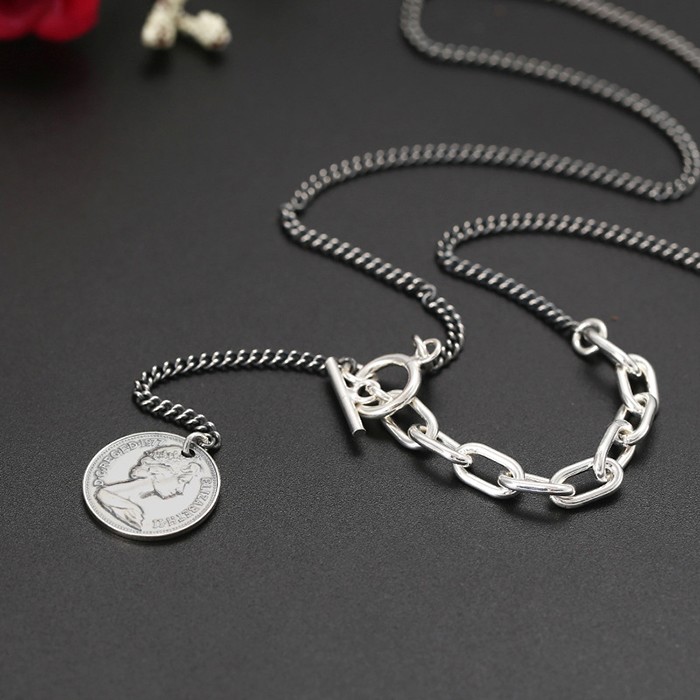 Women's Sterling Silver Coin Necklace - VVV Jewelry
