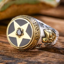 Sterling Silver Large Pentagram Agate Ring