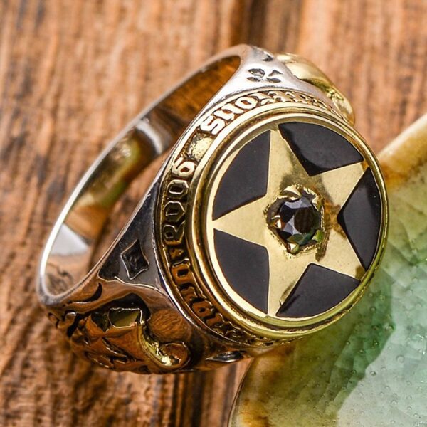 Sterling Silver Large Pentagram Agate Ring