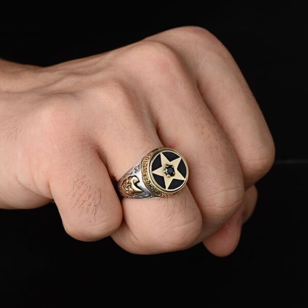 Sterling Silver Large Pentagram Agate Ring