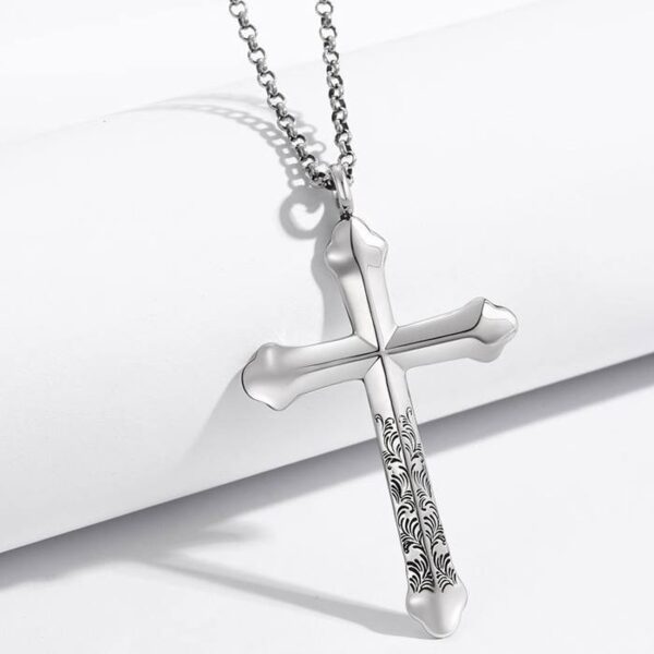 Silver Beveled Cross Necklace