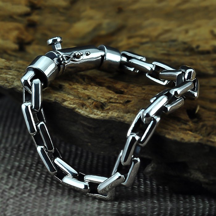 Sterling Silver Rectangle Link Chain Bracelet - VVV Jewelry
