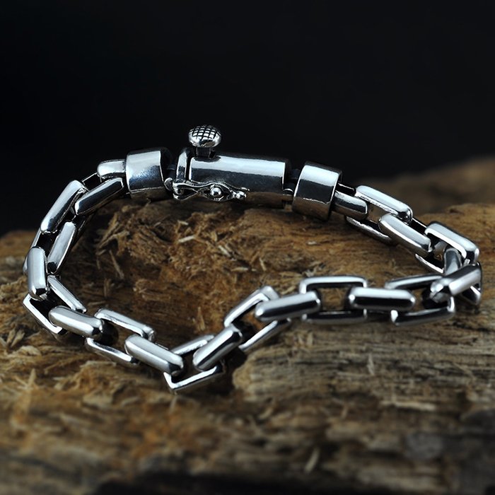 Sterling Silver Rectangle Link Chain Bracelet - VVV Jewelry