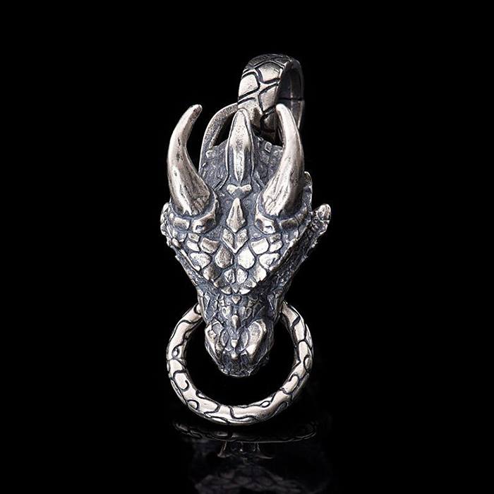Sterling Silver Dragon Head Pendant Necklace - VVV Jewelry