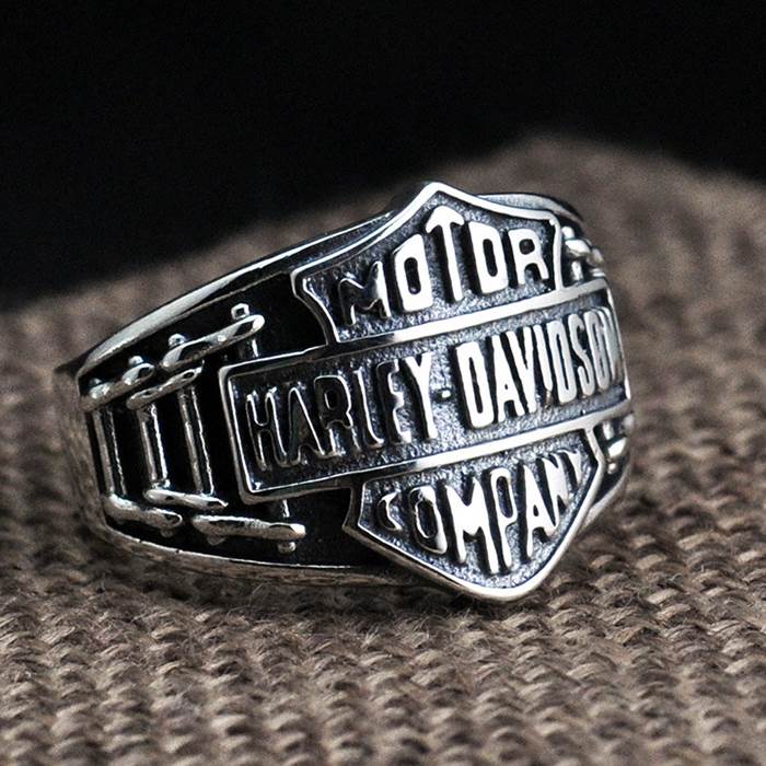 Vintage Harley Davidson Silver Biker Ring - Size 7