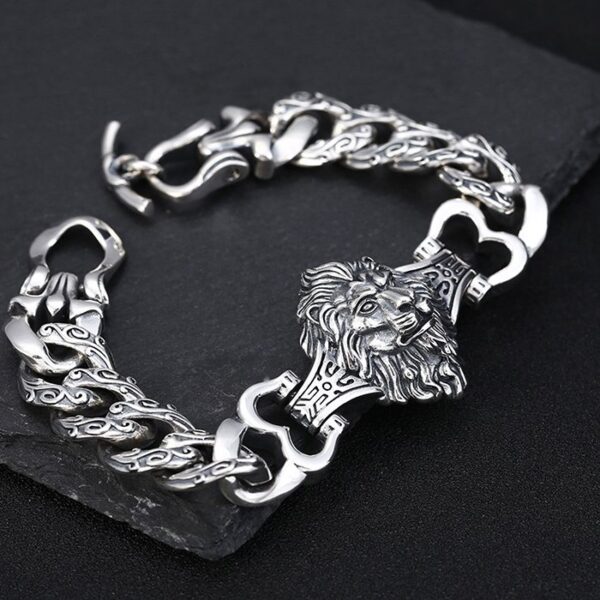 Sterling Silver Lion Curb Chain Bracelet