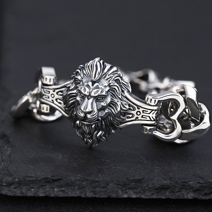 Sterling Silver Lion Motif Cuff Bracelet from Bali - Lion Parade | NOVICA