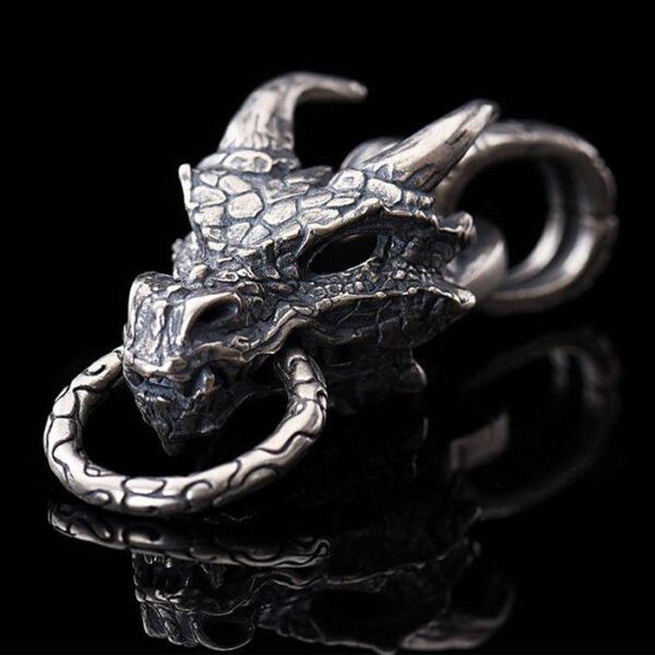 Sterling Silver Dragon Head Pendant Necklace