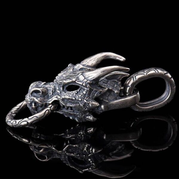 Sterling Silver Dragon Head Pendant Necklace