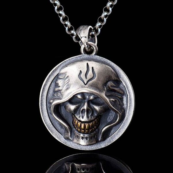 Sterling Silver Grim Reaper Skull Pendant Necklace