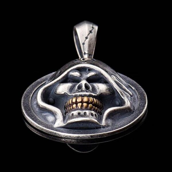 Sterling Silver Grim Reaper Skull Pendant Necklace