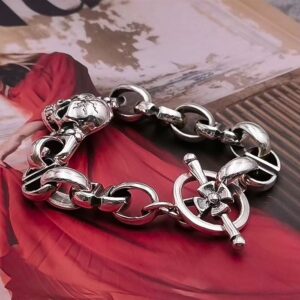 Sterling Silver Skull Marina Chain Bracelet