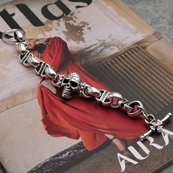Sterling Silver Skull Marina Chain Bracelet