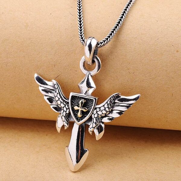 Angel Wings Cross Shield Pendant Necklace