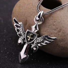 Angel Wings Cross Shield Pendant Necklace