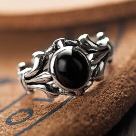 Black Onyx Fleur De Lis Silver Ring