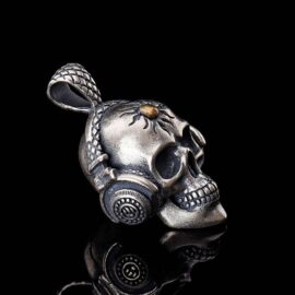 Silver Skull Pendant Necklace With A Headset