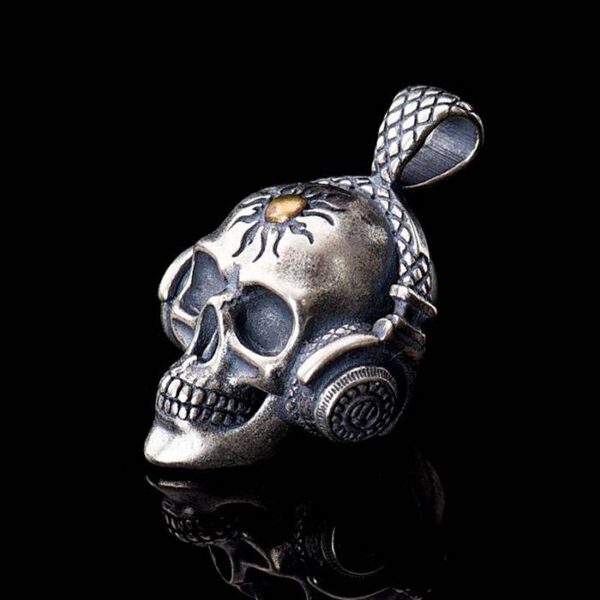 Silver Skull Pendant Necklace With A Headset