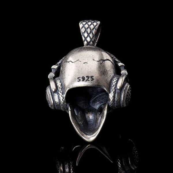 Silver Skull Pendant Necklace With A Headset