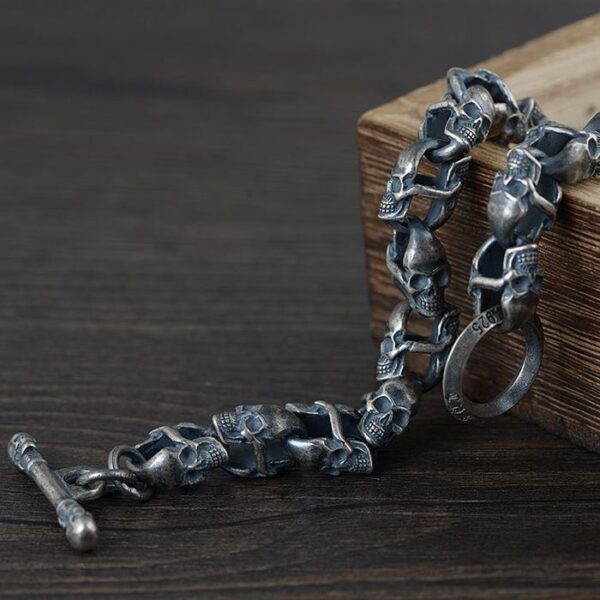 All Double Skull Link Bracelet