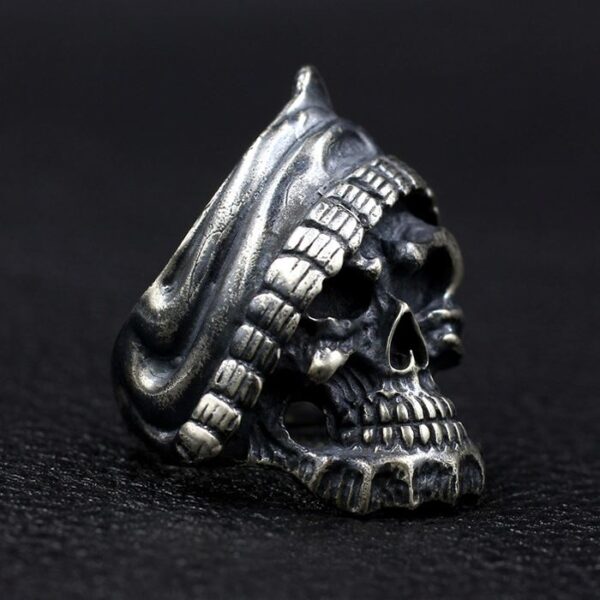 Black Sterling Silver Grim Reaper Biker Skull Ring