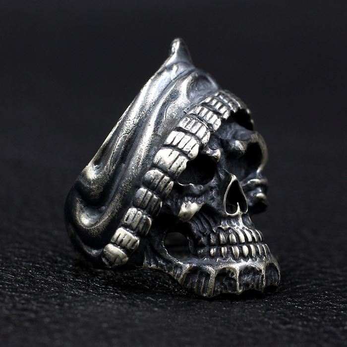 Anello Biker Grim Reaper Con Falce &ndash; Argento &ndash; Bigiotteria Uomo Nuova Moda