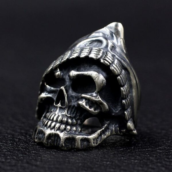 Black Sterling Silver Grim Reaper Biker Skull Ring