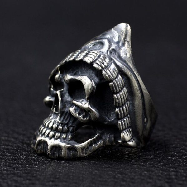 Black Sterling Silver Grim Reaper Biker Skull Ring