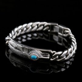 Feather Cuban Chain Bracelet With Turquoise