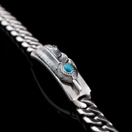 Feather Cuban Chain Bracelet With Turquoise