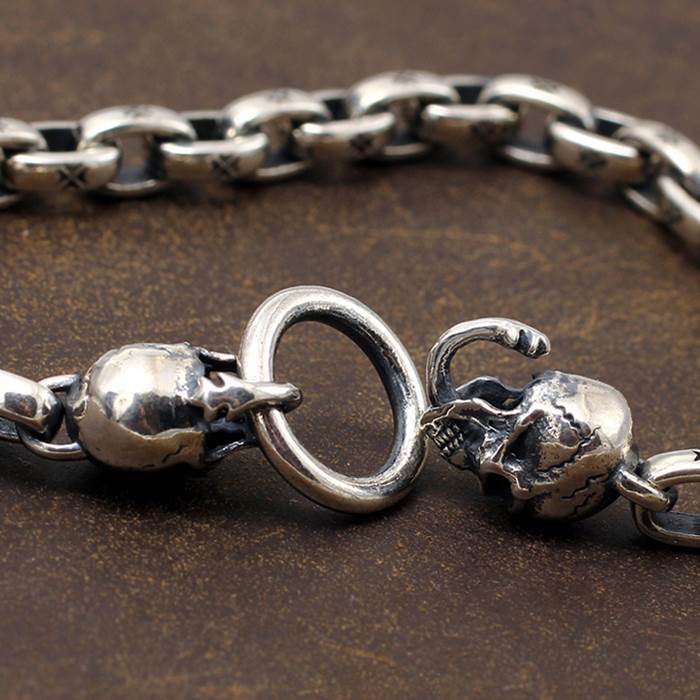 Silver Skull Chain Bracelet - Etsy