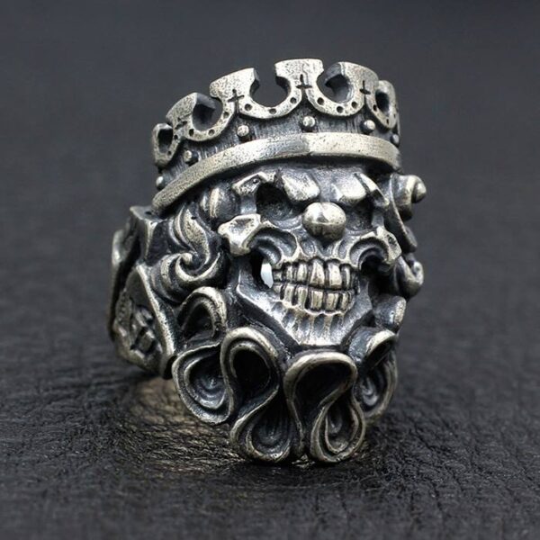 Mens Sterling Silver Joker Ring With Crown