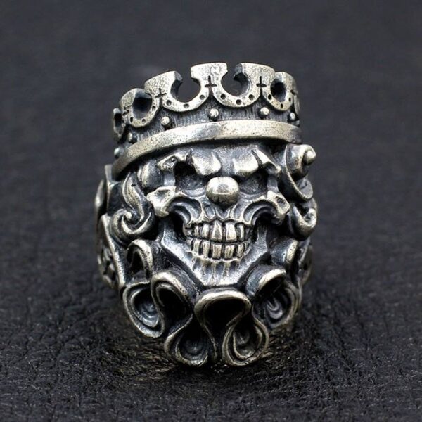 Mens Sterling Silver Joker Ring With Crown